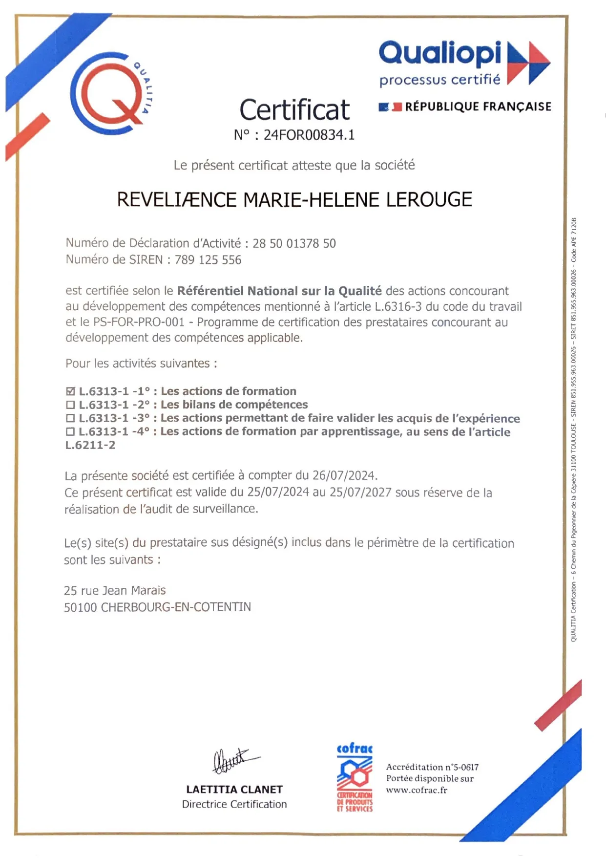 Certificat Qualiopi — Révéliænce